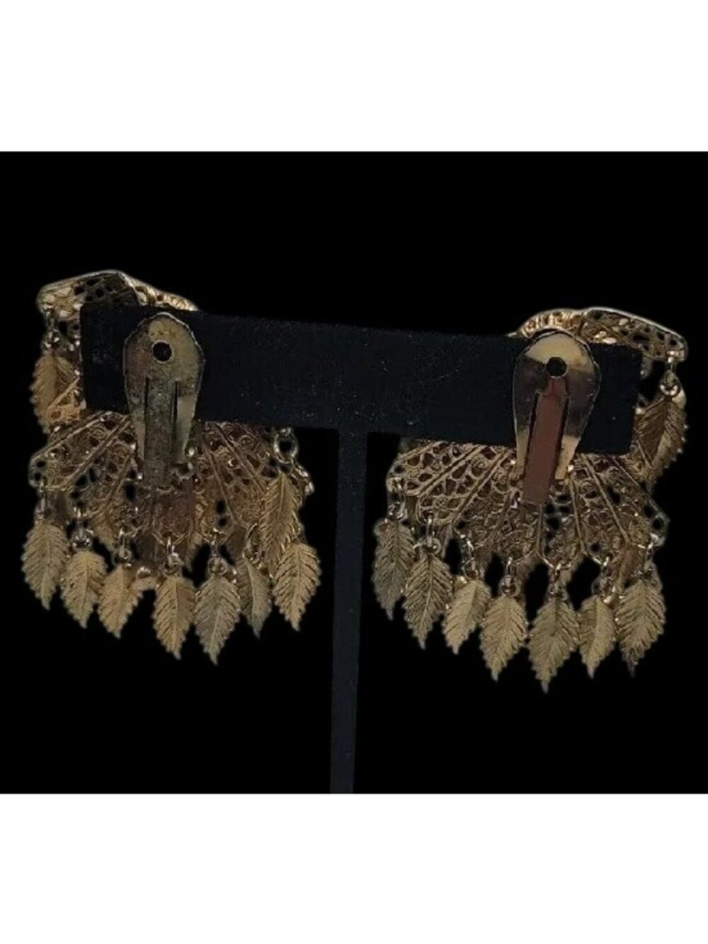 VTG Miriam Haskell Feather Rhinestones Clip On Earrings 1930s Statement Unsigned - Picture 5 of 15